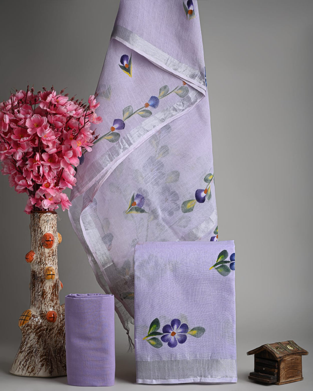 Hand Block Printed Linen Unstitched Suit .