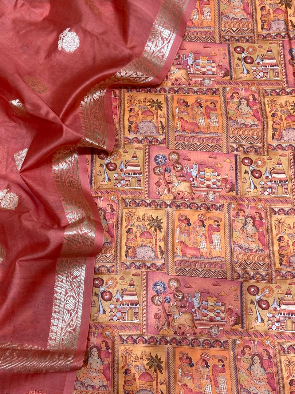 Pure Banarasi Chanderi Silk Digital Printed Unstitched suit .