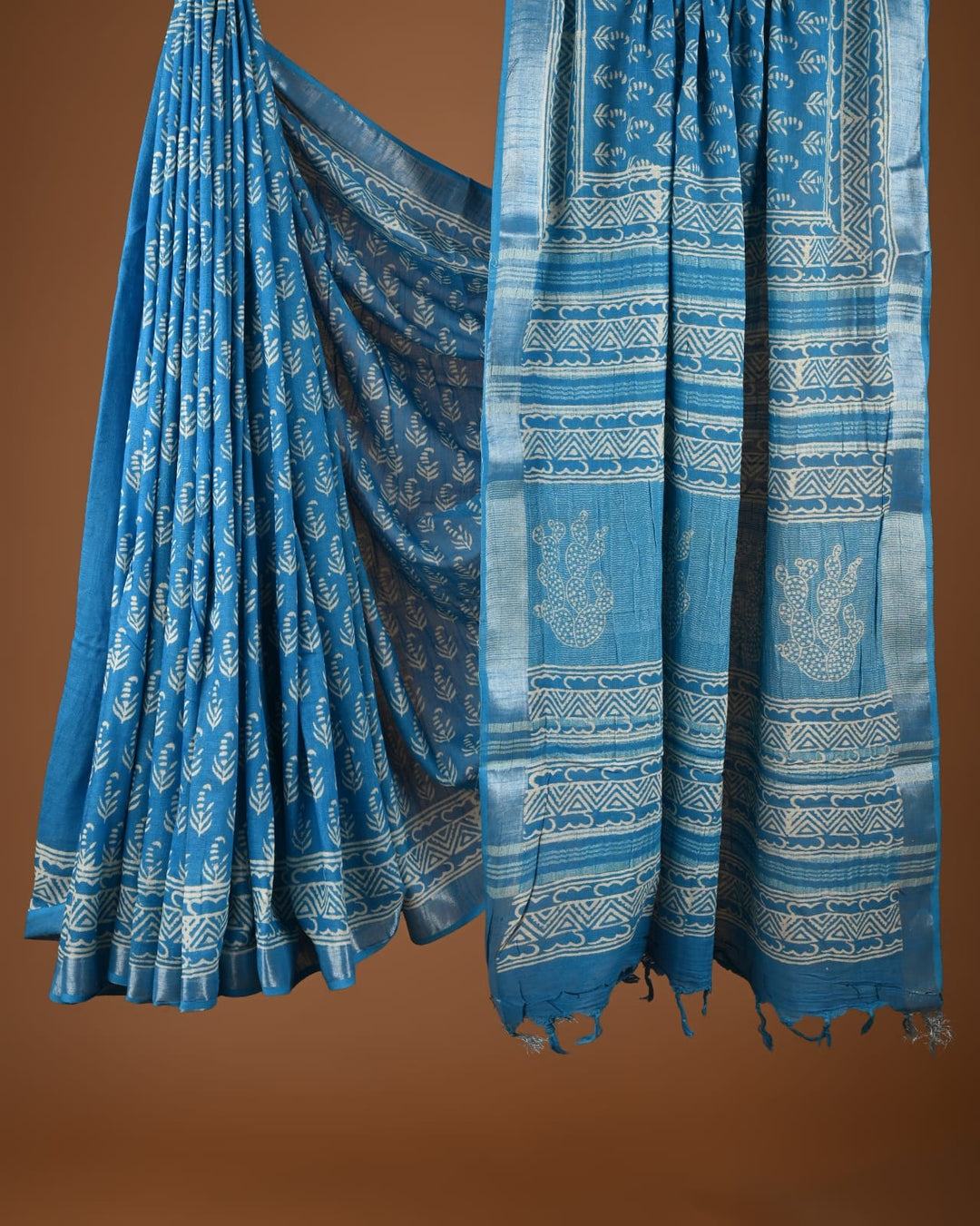 Hand Block Print Linen Saree with Blouse
