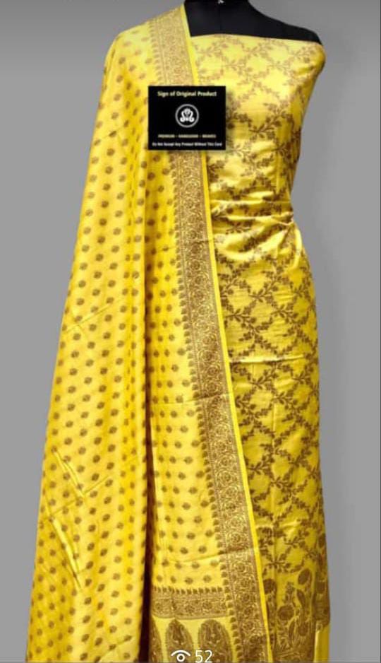 Banarasi Chiniya Silk Zari Work Unstitched Suit With Chiniya Silk Dupatta.