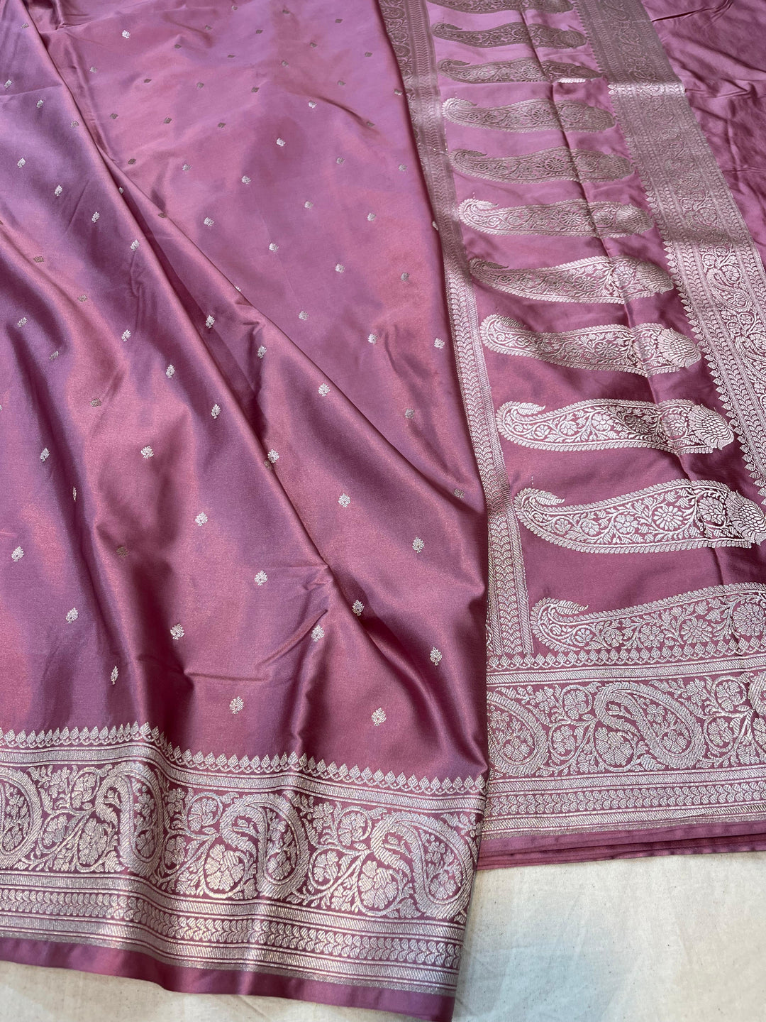 Pure Banarasi Mashru Silk Saree With Zari Work.