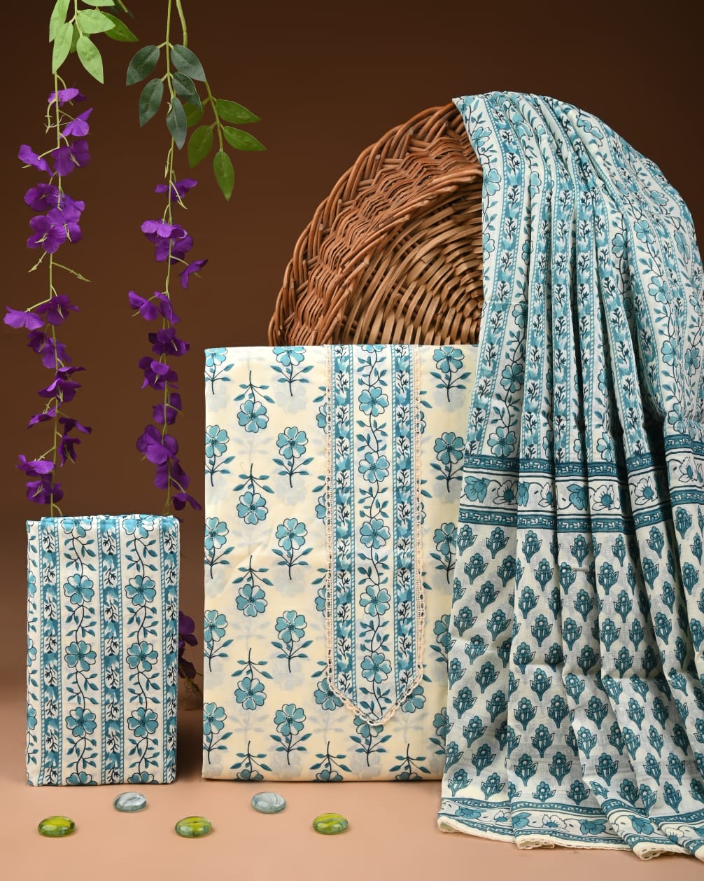 Pure Cotton Gotta patti Work unstitched Suit With Cotton Dupatta.