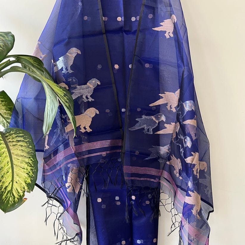 Pure Maslin Silk 2PC Jamdani Unstitched Suit With Bird Motif