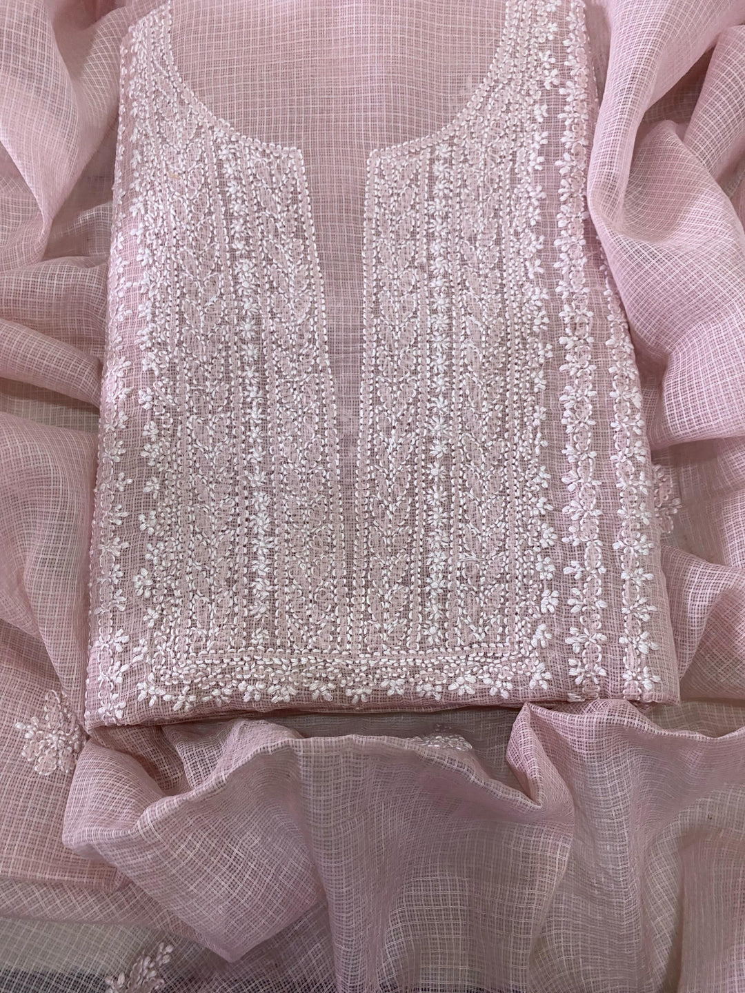 Chikankari Hand Work 2pc Unstitched Suit in Kota doria Fabric