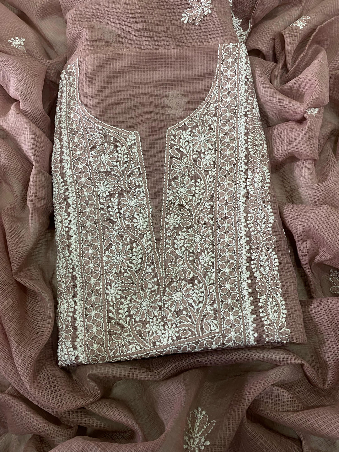 Chikankari Hand Work 2pc Unstitched Suit in Kota doria Fabric