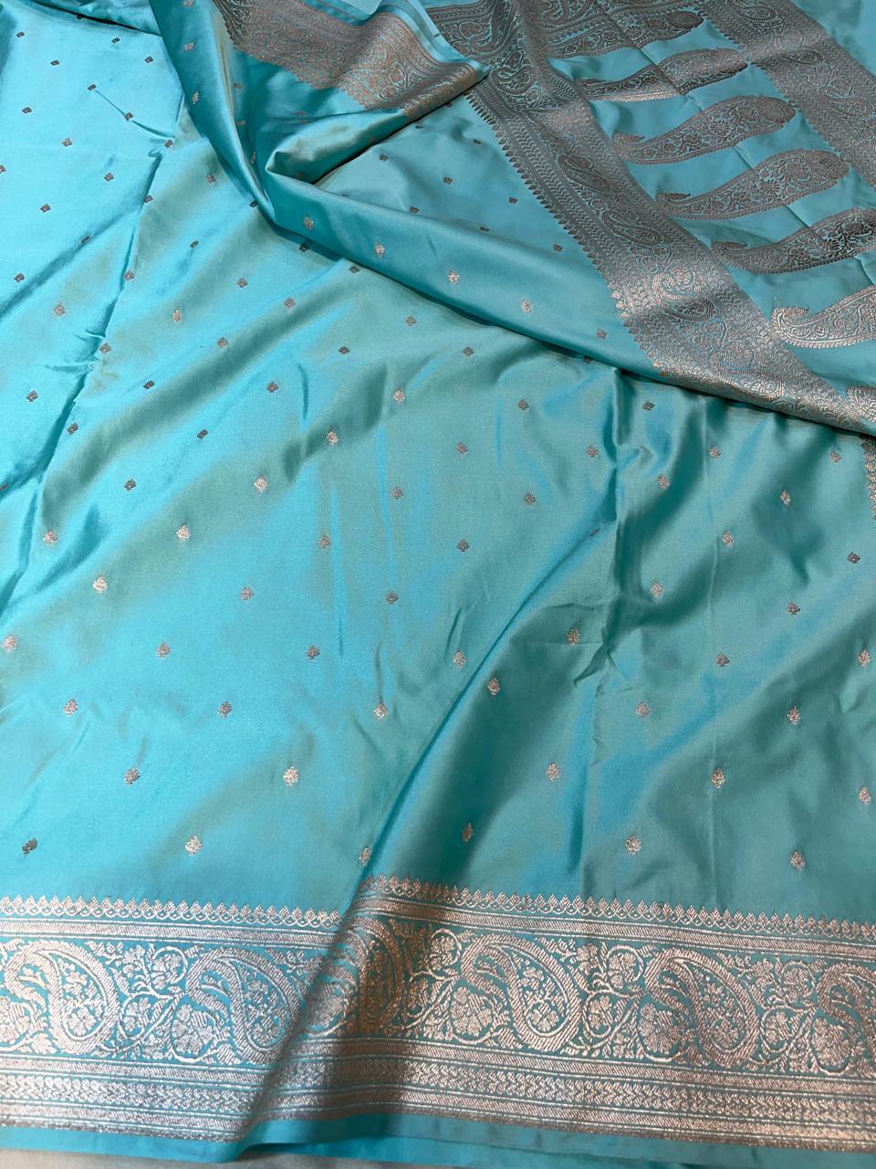Pure Banarasi Mashru Silk Saree With Zari Work.