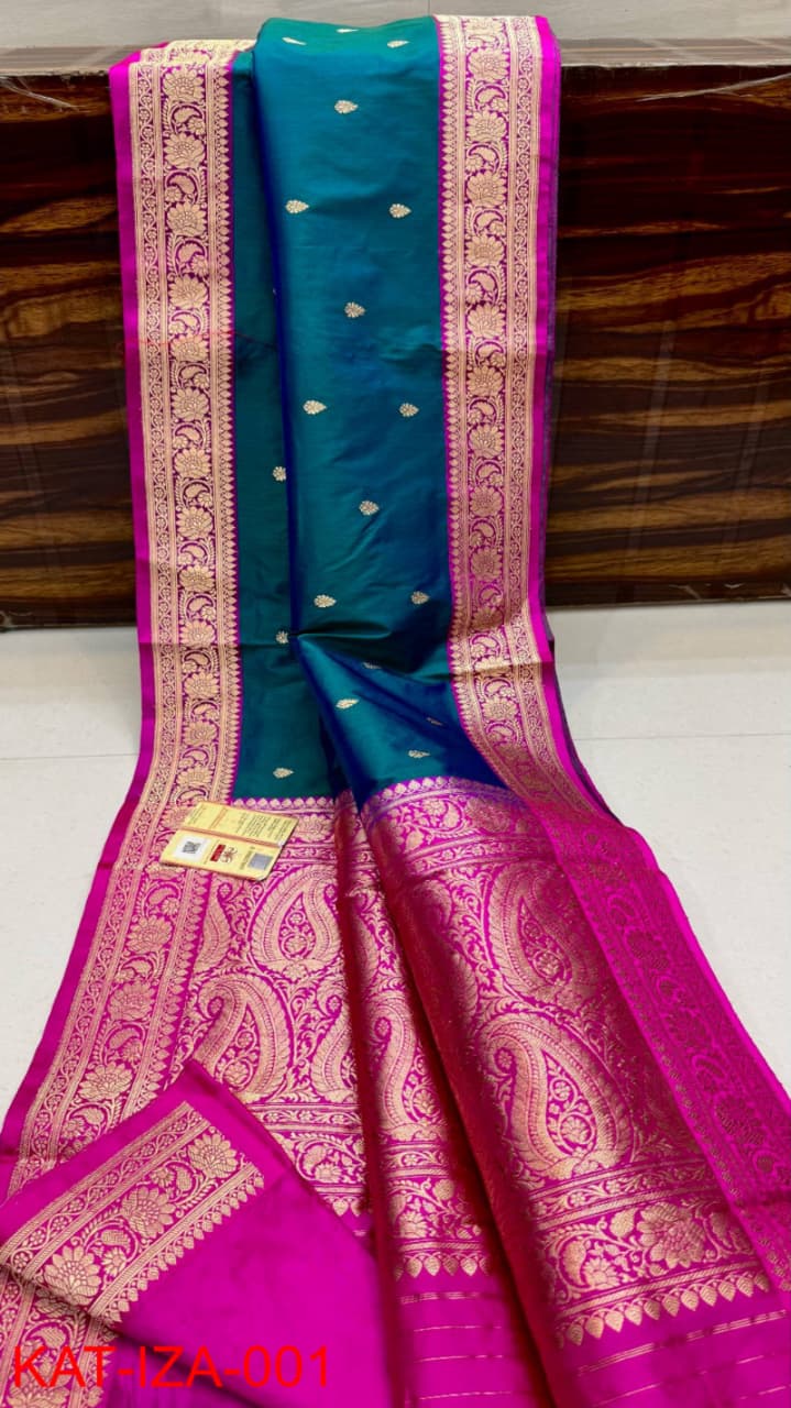 Pure Banarasi Katan Silk Saree With Antique Zari Work .