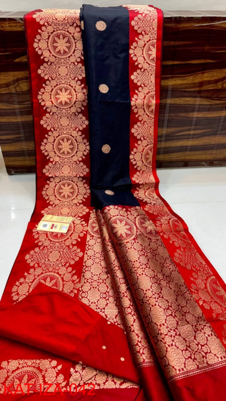 Pure Banarasi Katan Silk Saree With Antique Zari Work .