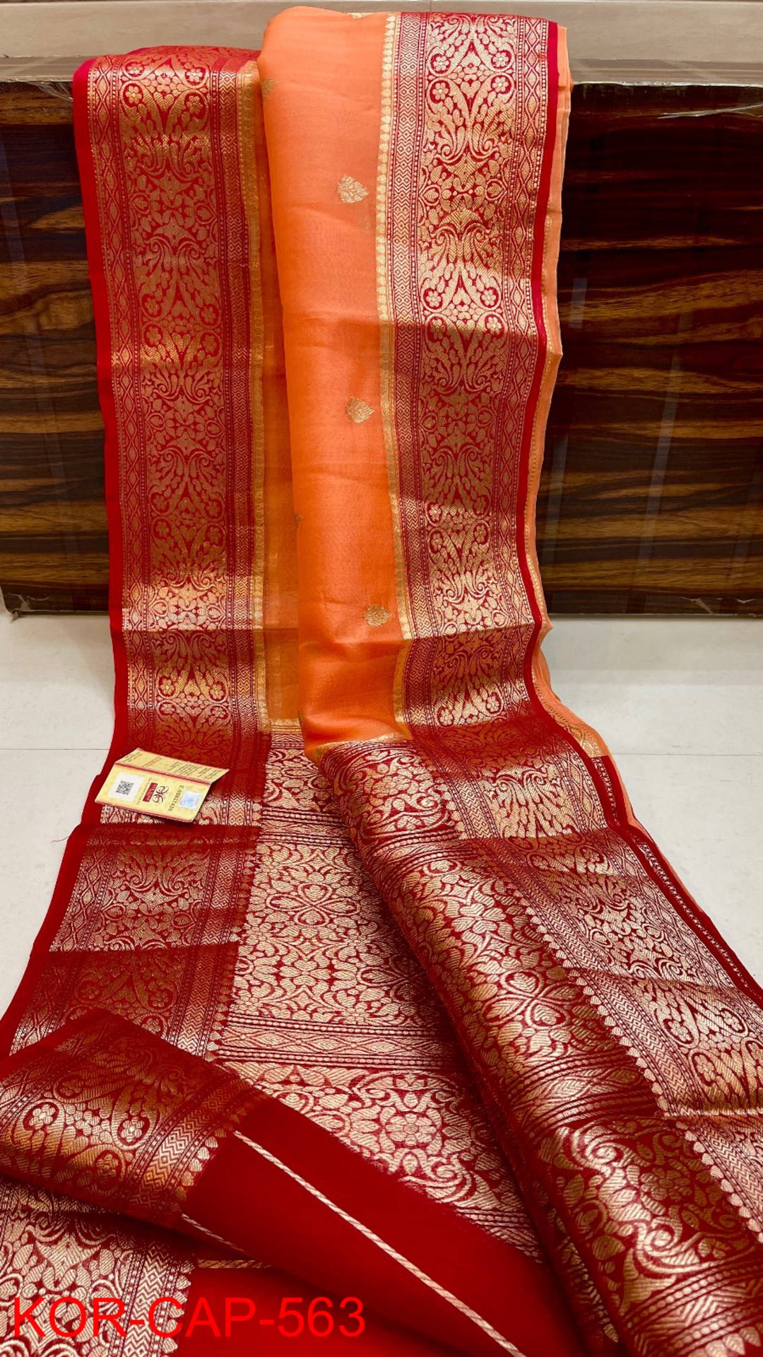 Pure Banarasi Kora Organza Silk Handwoven Zari Work Saree With Silk Mark Certificate ( Length- 6.3 Meter