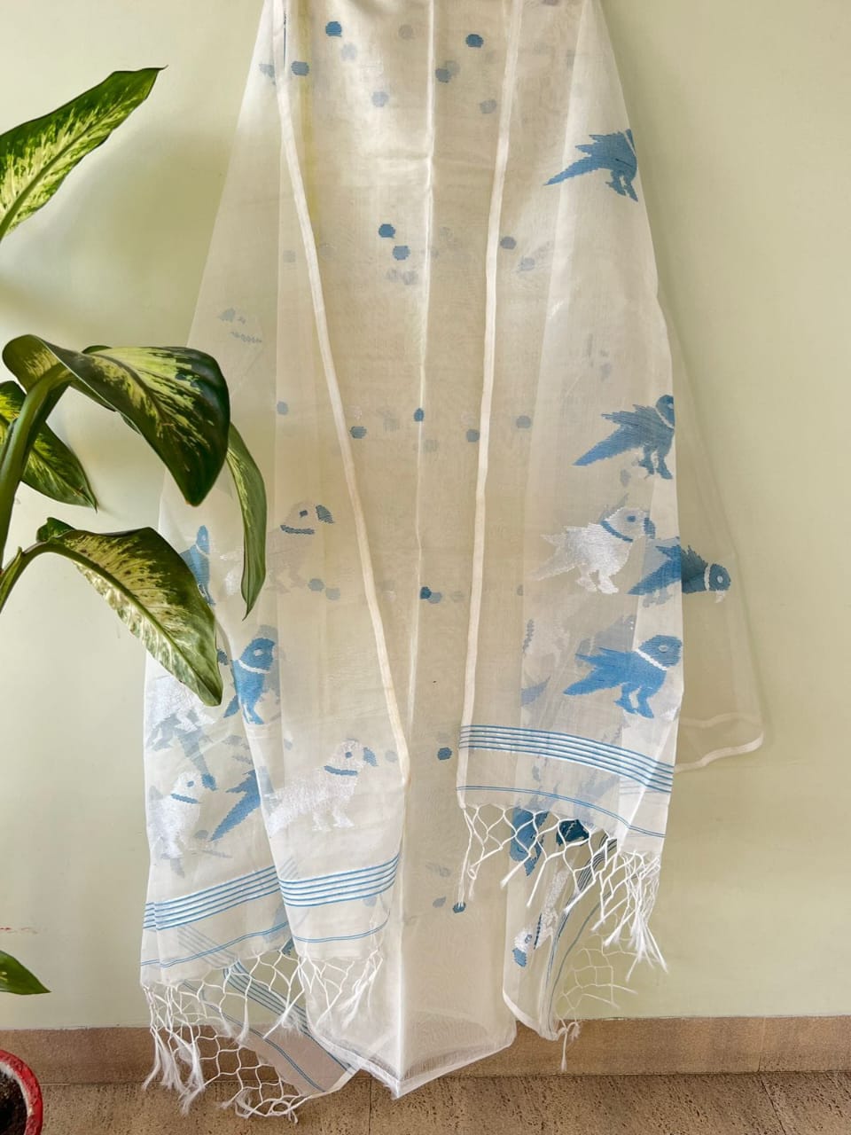 Pure Maslin Silk 2PC Jamdani Unstitched Suit With Bird Motif