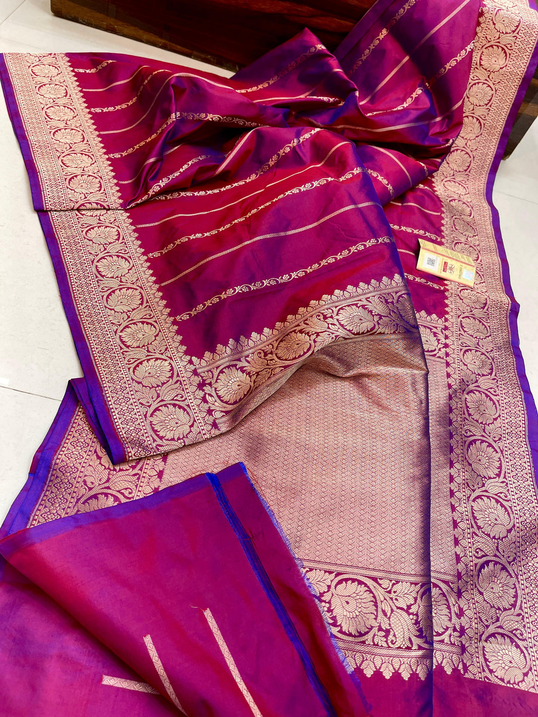 Pure Banarasi Handloom Katan Silk Saree With Antique Zari Work .