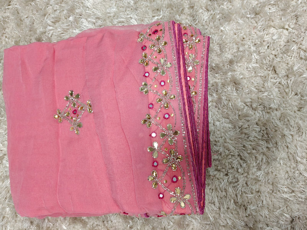 Pure chinon Jerkin work saree With Blouse.