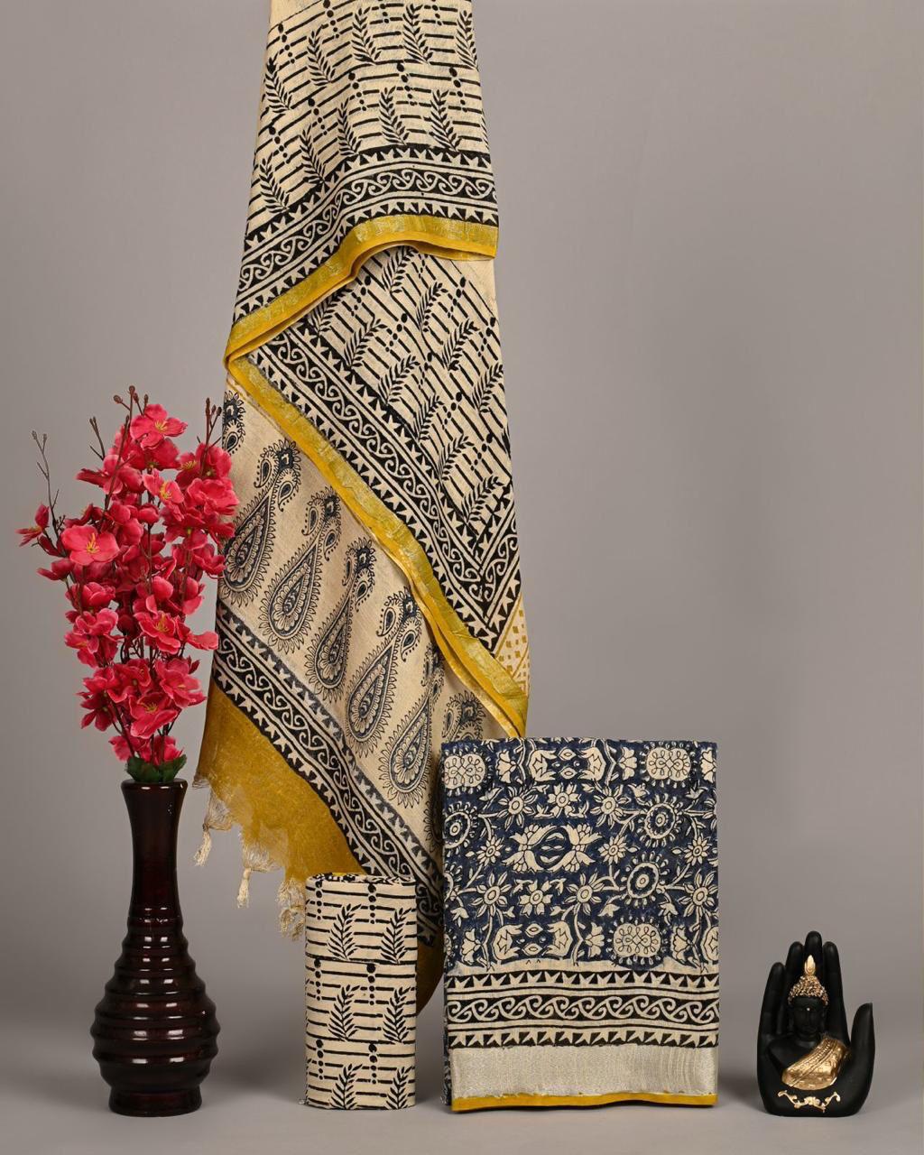 Hand Block Printed Linen Unstitched – fab-persona