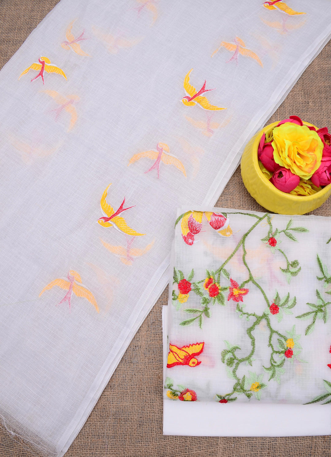 Pure Kota Doriya Embroidered Unstitched Suit With Dupatta .