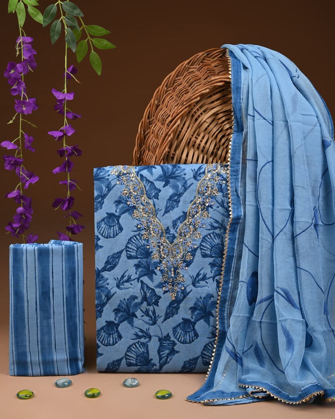 Pure Cotton Gotta patti Work unstitched Suit With Chiffon Dupatta.