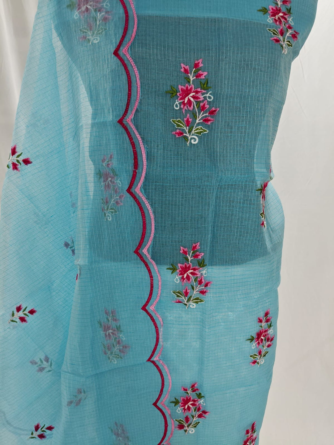 Pure Cotton Kota Doriya Embroidery Unstitched Suit With Dupatta