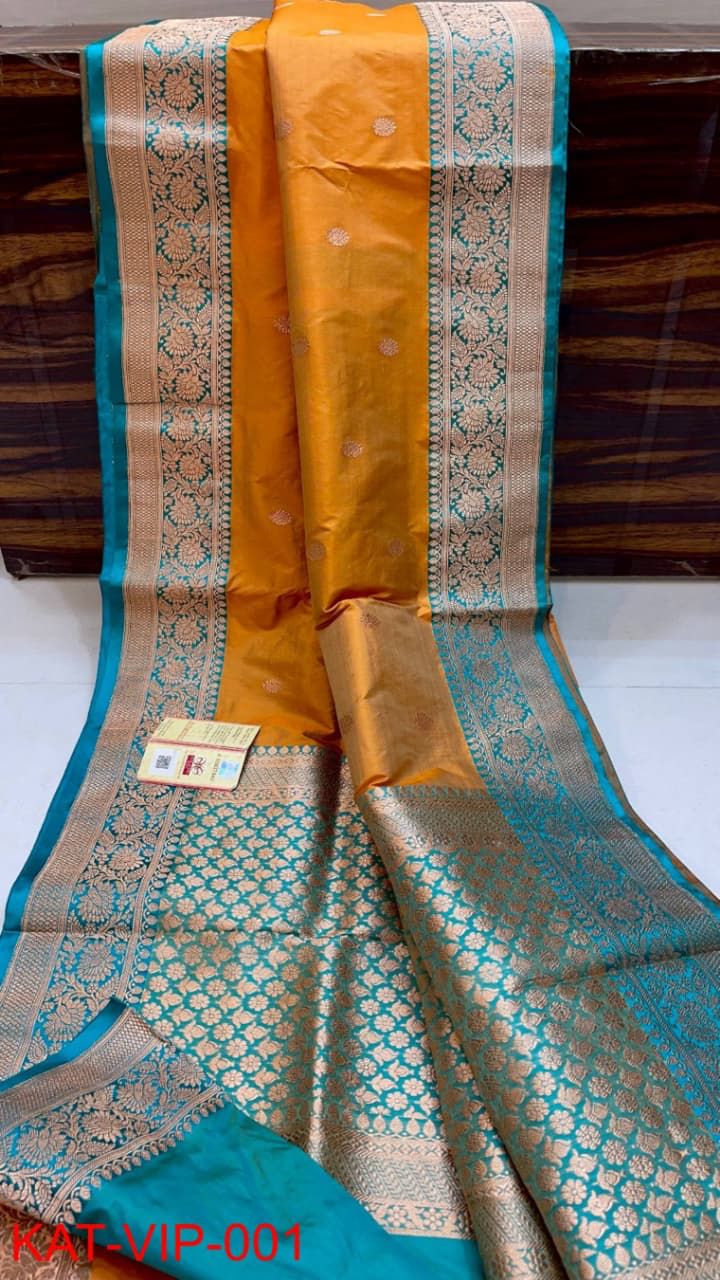Pure Banarasi Katan Silk Saree With Antique Zari Work .