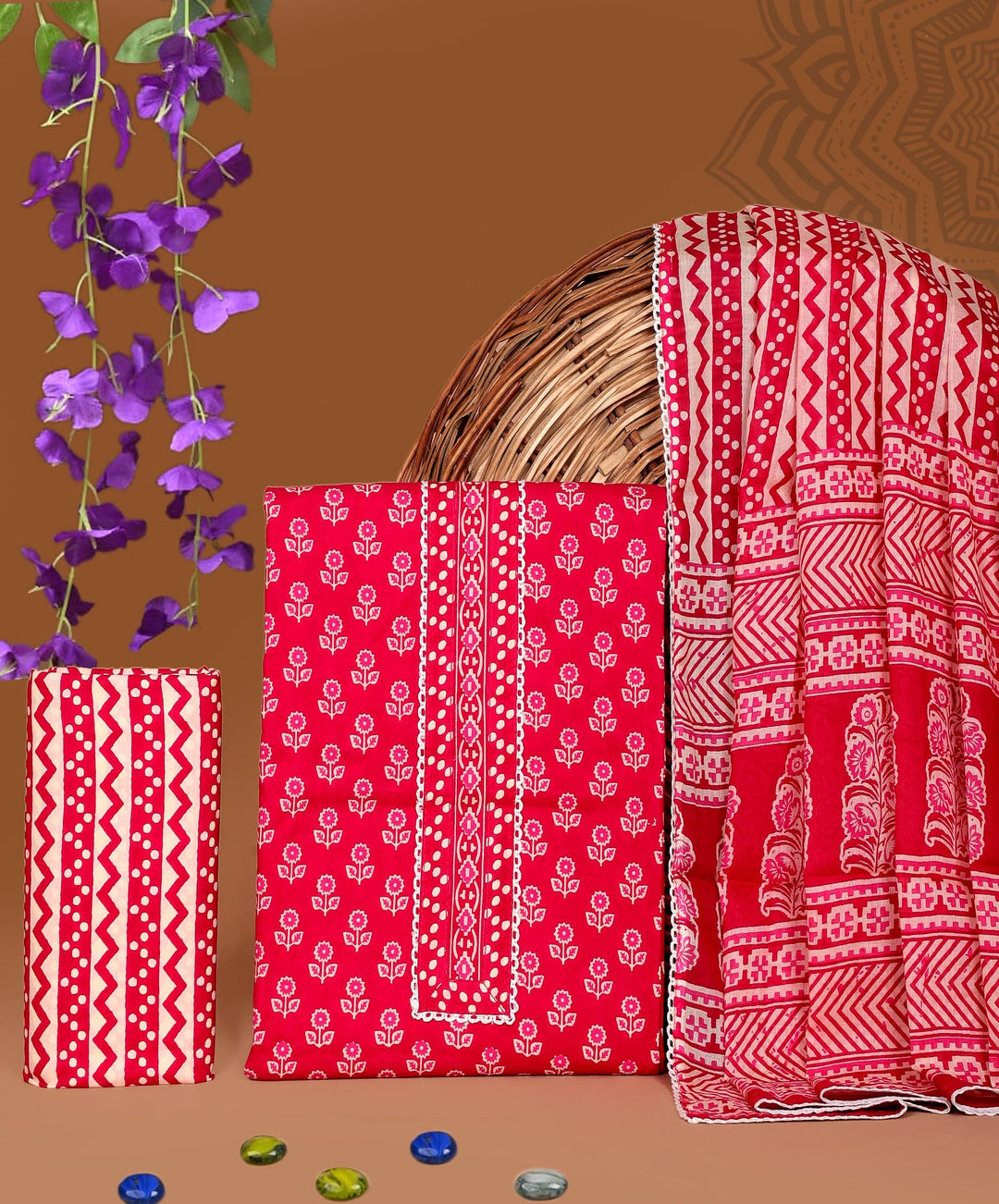 Pure Cotton Gotta patti Work unstitched Suit With Cotton Dupatta.
