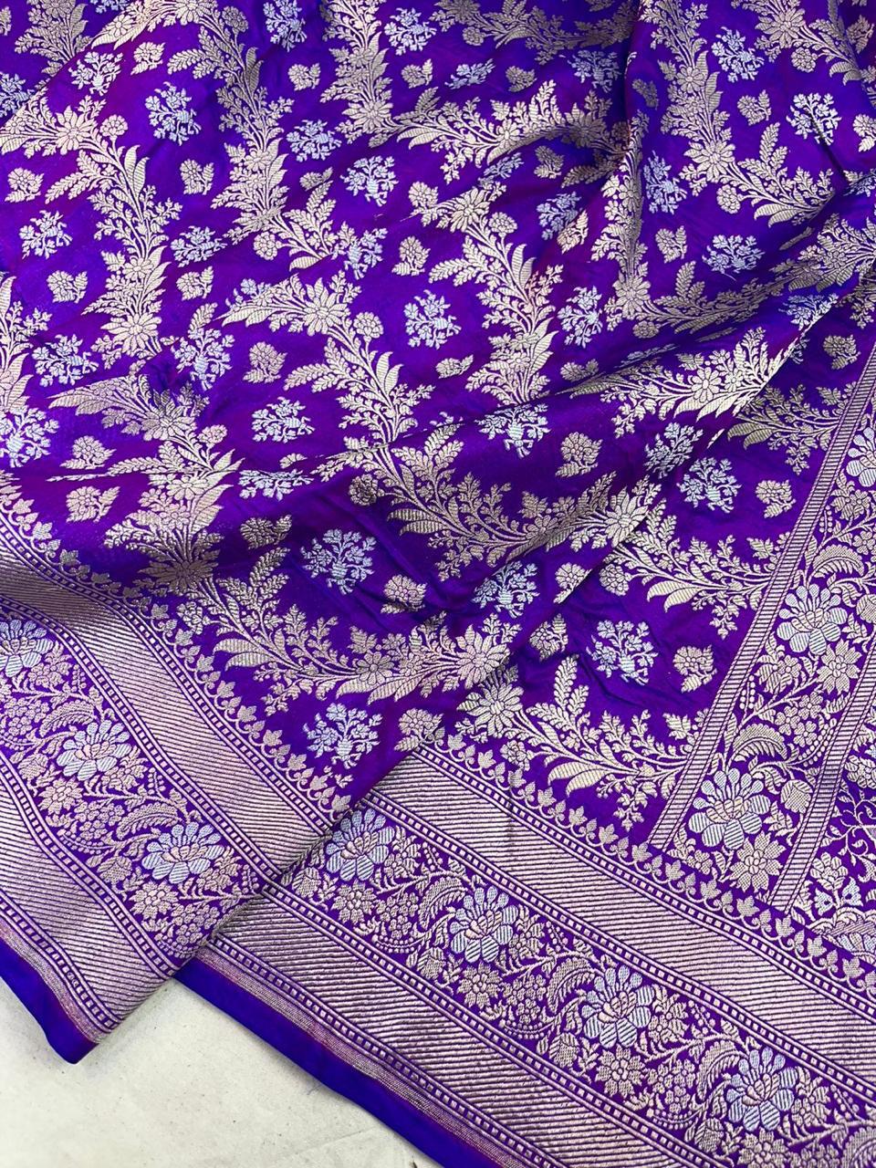 Pure Banarasi Handloom Katan Silk Saree With Beautiful  Zari Work .