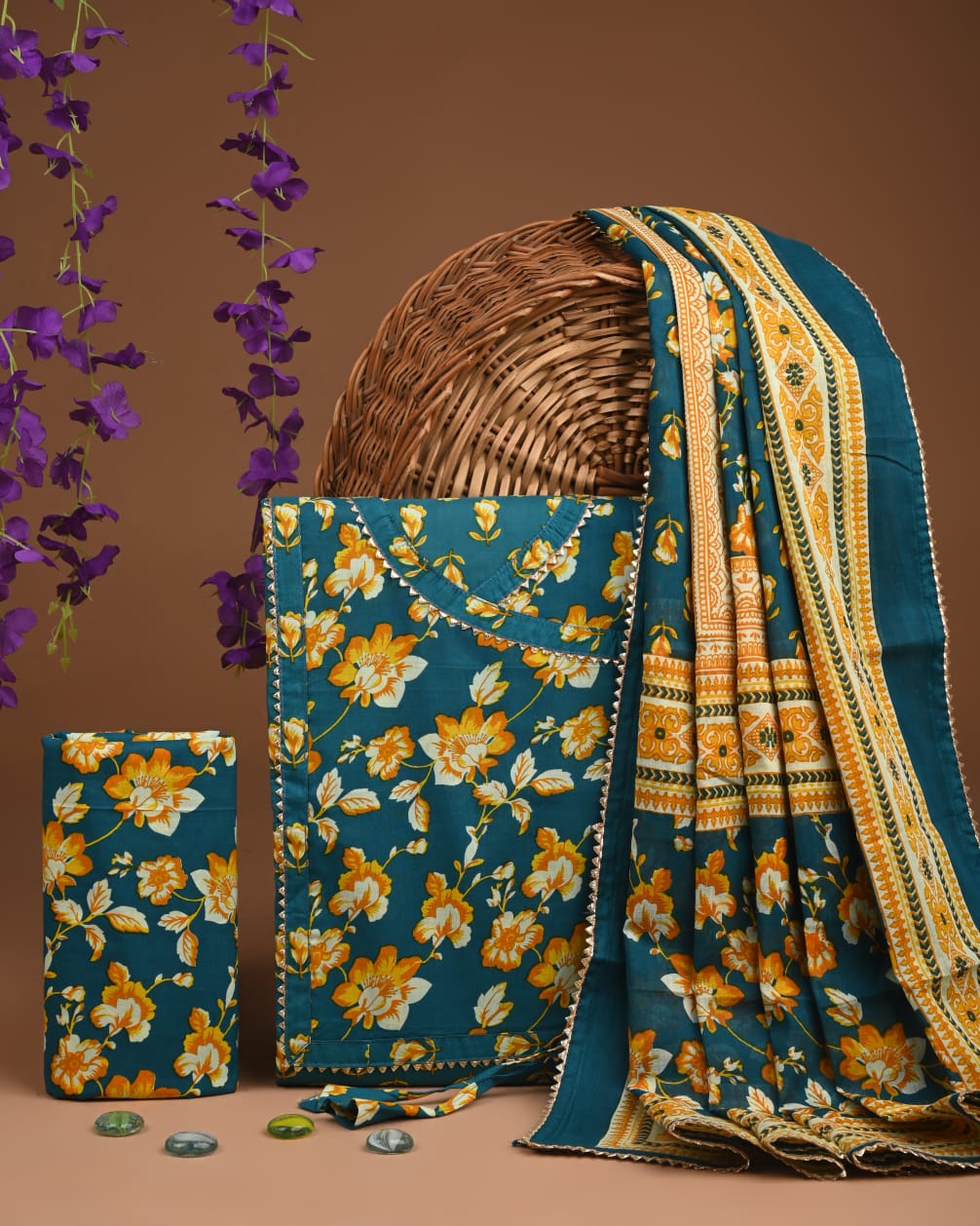 Pure Cotton Gotta patti Work unstitched Suit With Cotton Dupatta.