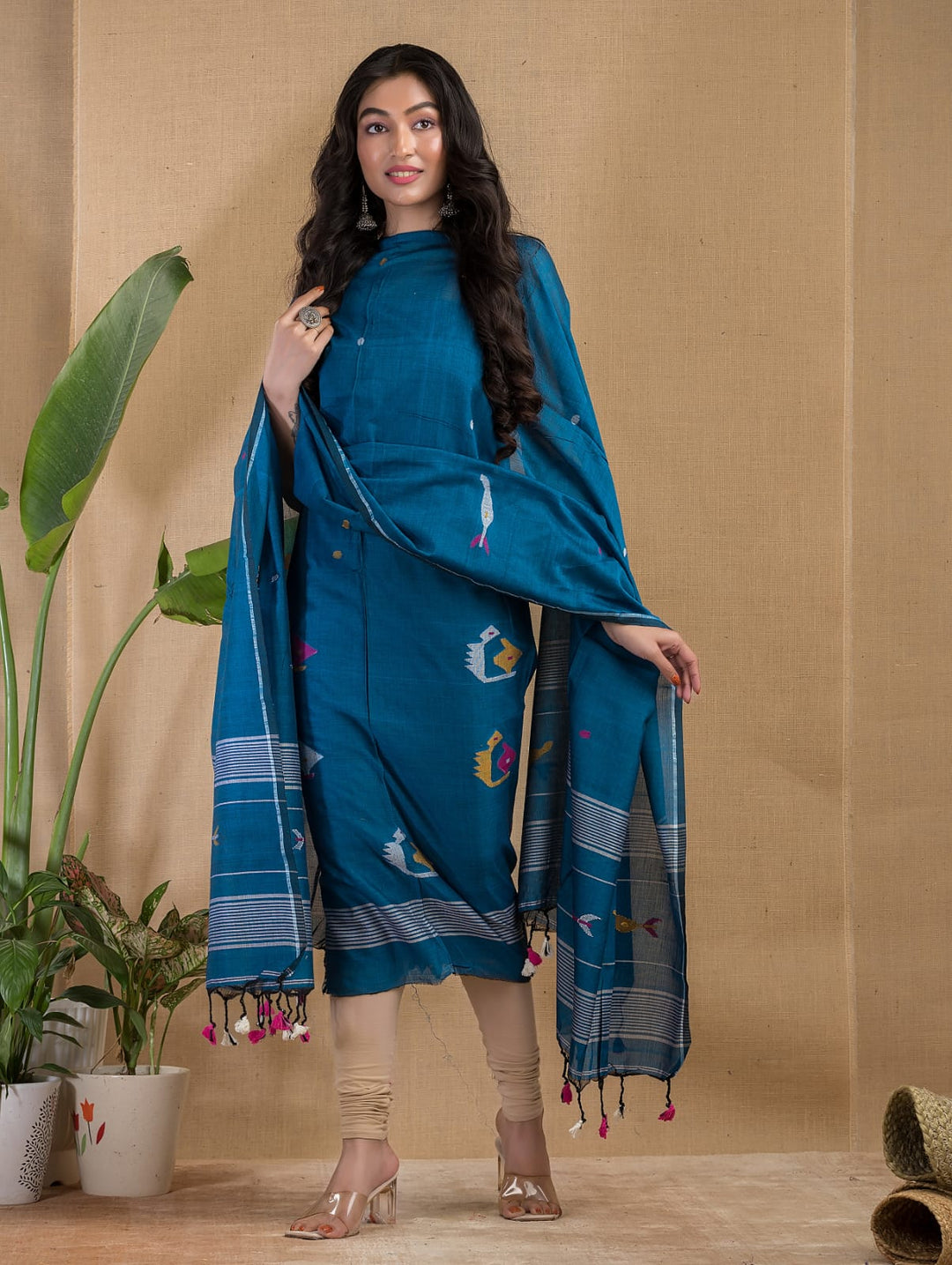 Pure Debri silk 2PC Jamdani Handwork Unstitched Suit .
