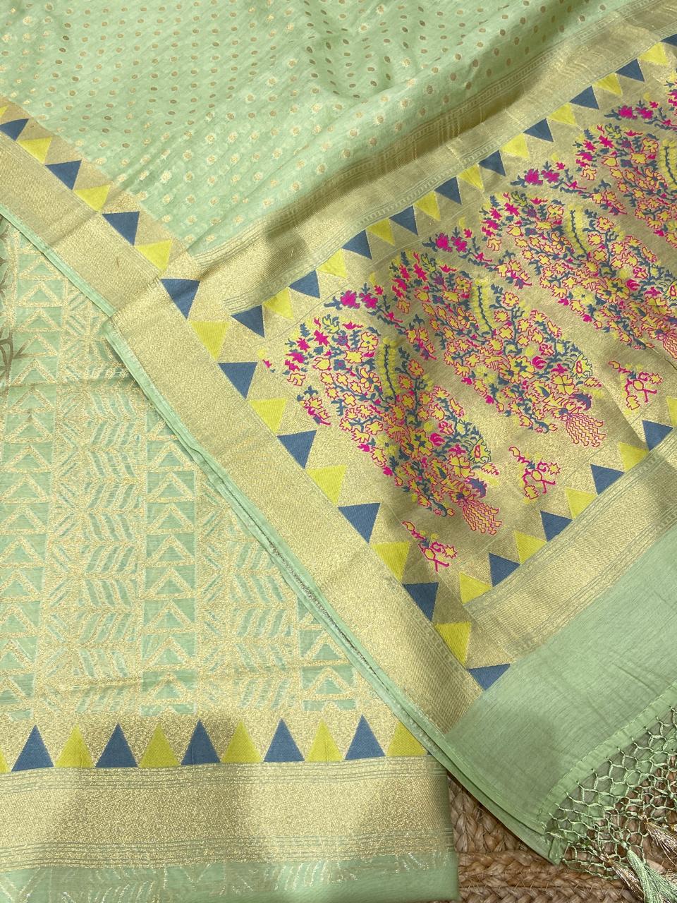 Pure Banarasi Cotton Tilfi Patola Weaved Unstitched suit .