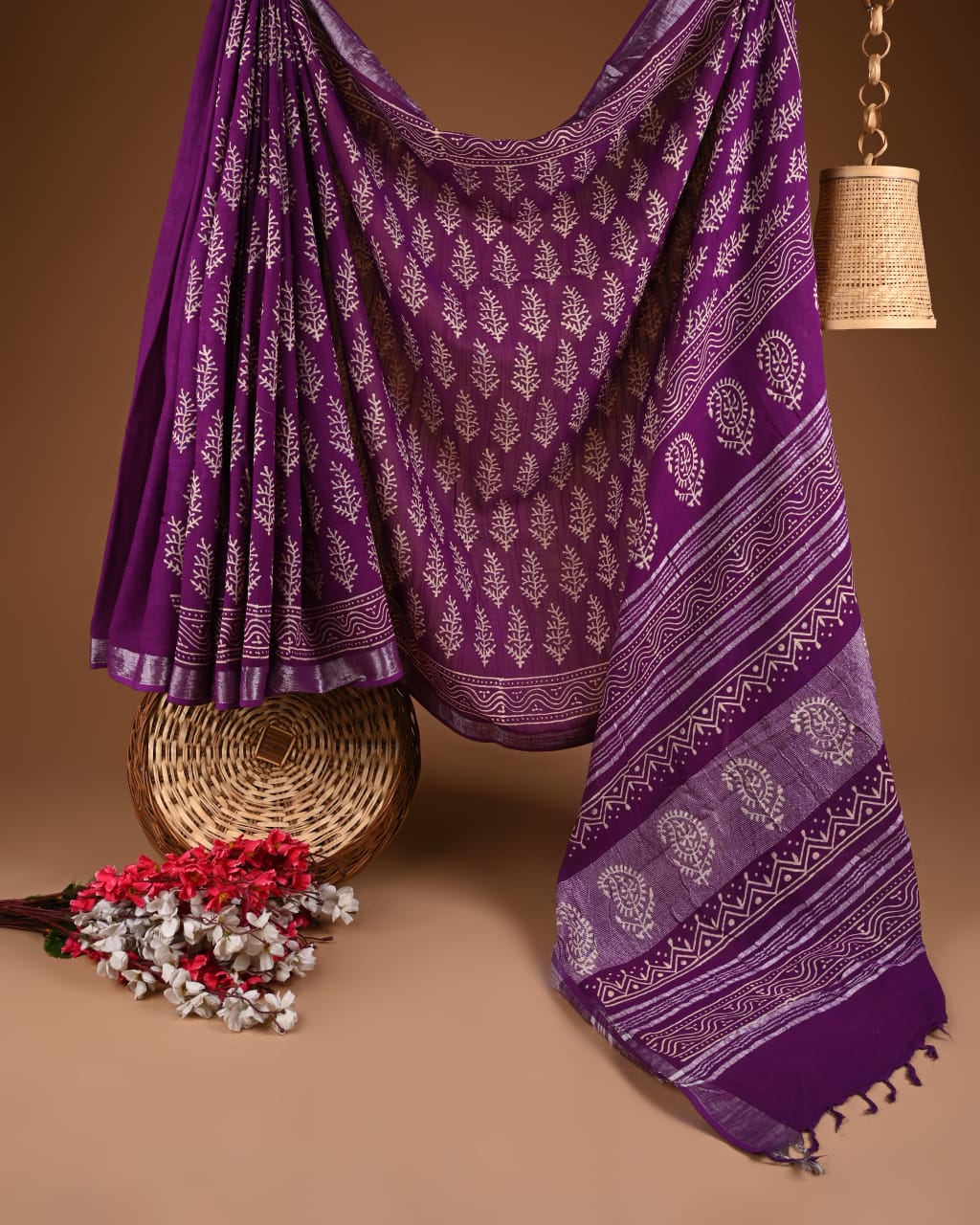 Hand Block Print Linen Saree with Blouse