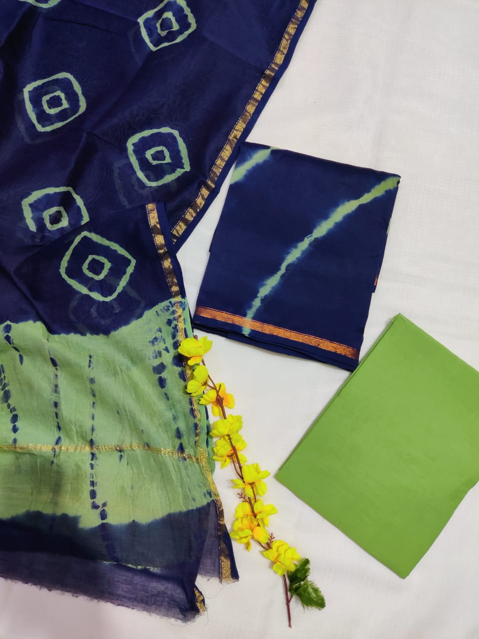 Pure Hand Block Chanderi Silk Unstitched Suit.