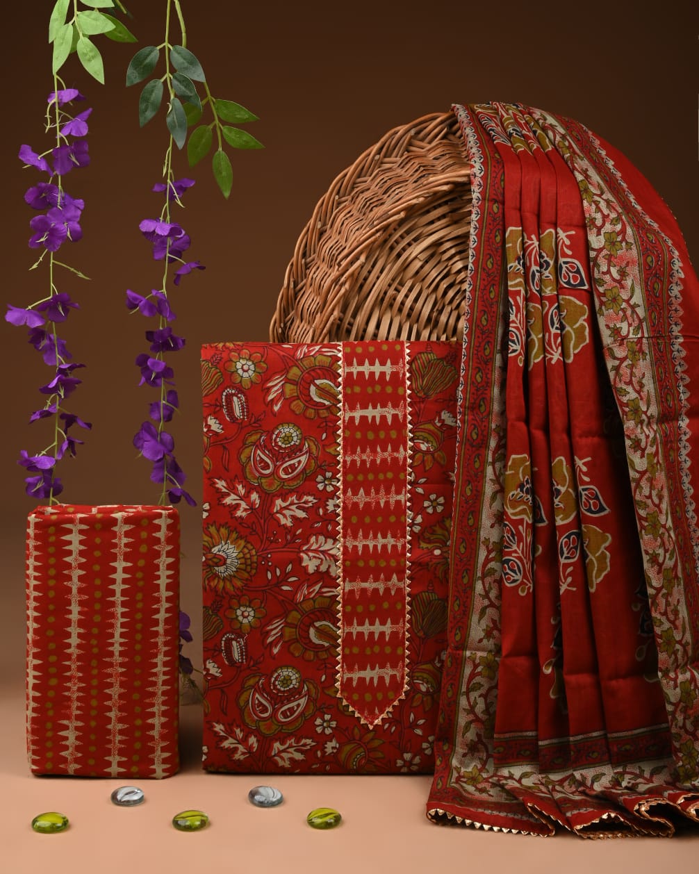 Pure Cotton Gotta patti Work unstitched Suit With Cotton Dupatta.