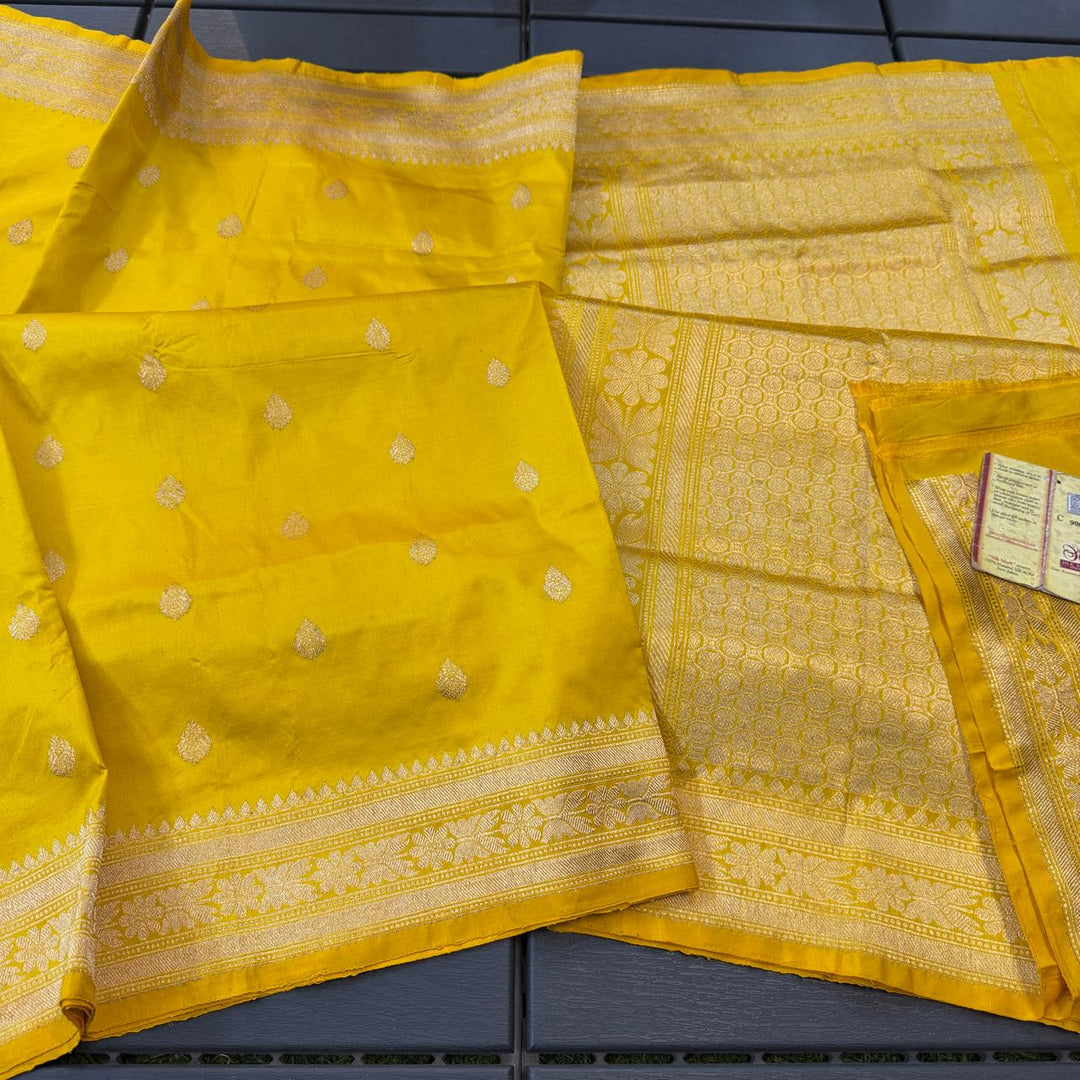 Pure Banarasi Handloom Katan Silk Saree With Antique Zari Work .