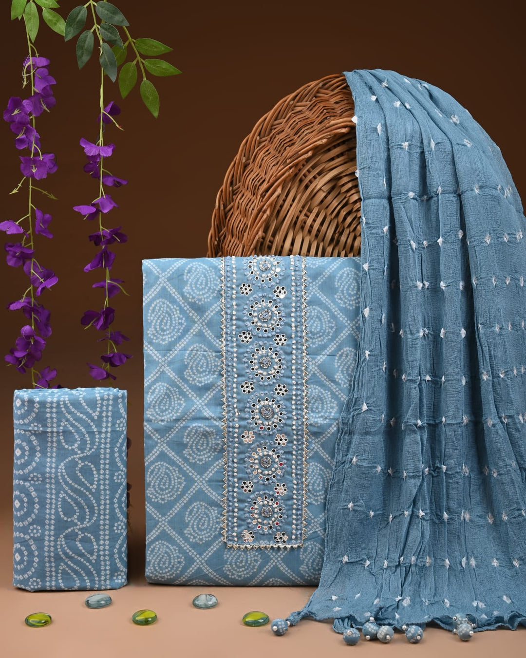 Pure Cotton Gotta patti Work unstitched Suit With Chiffon Dupatta.