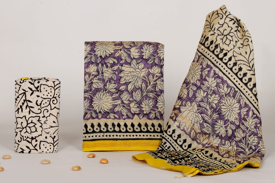 Pure Hand Block Chanderi Silk Unstitched Suit