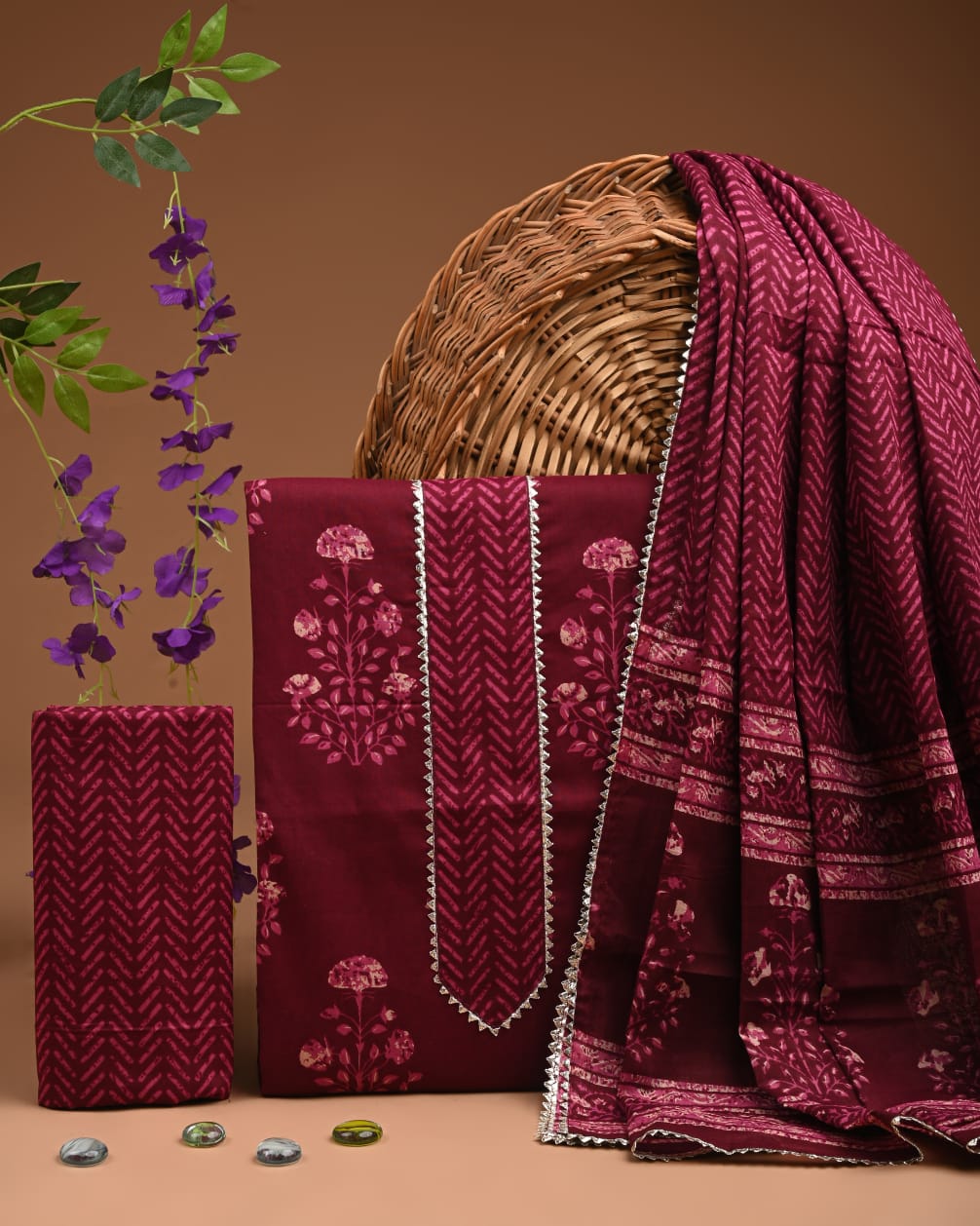 Pure Cotton Gotta patti Work unstitched Suit With Cotton Dupatta.