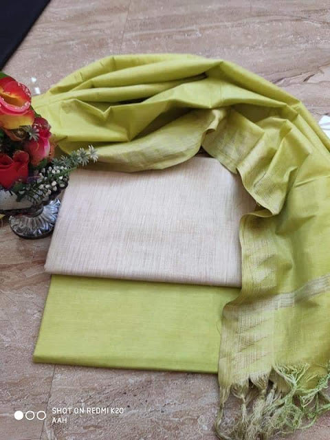 Khaddi Cotton Unstitched Suit With Viscose Silk Dupatta.