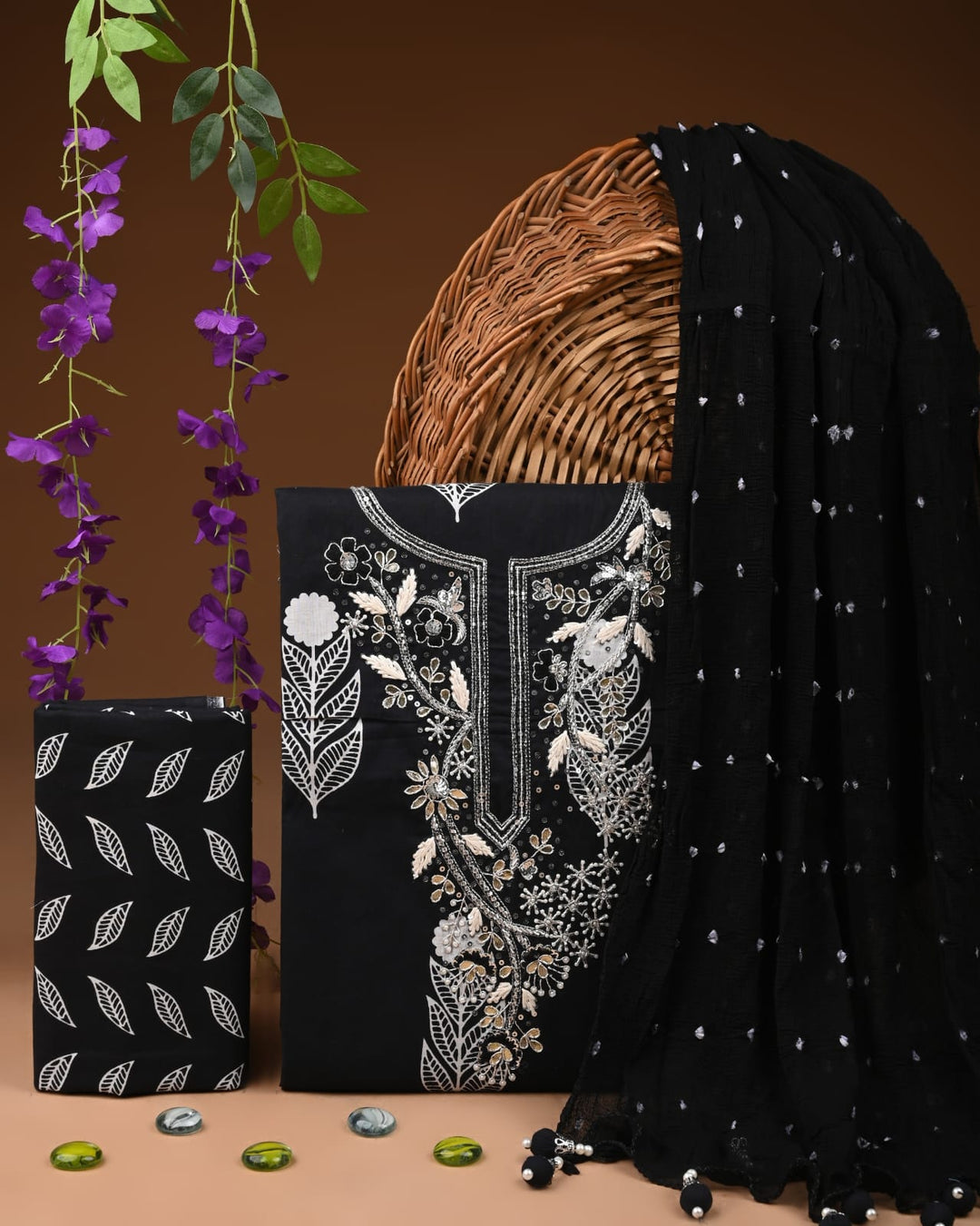 Pure Cotton Gotta patti Work unstitched Suit With Chiffon Dupatta.