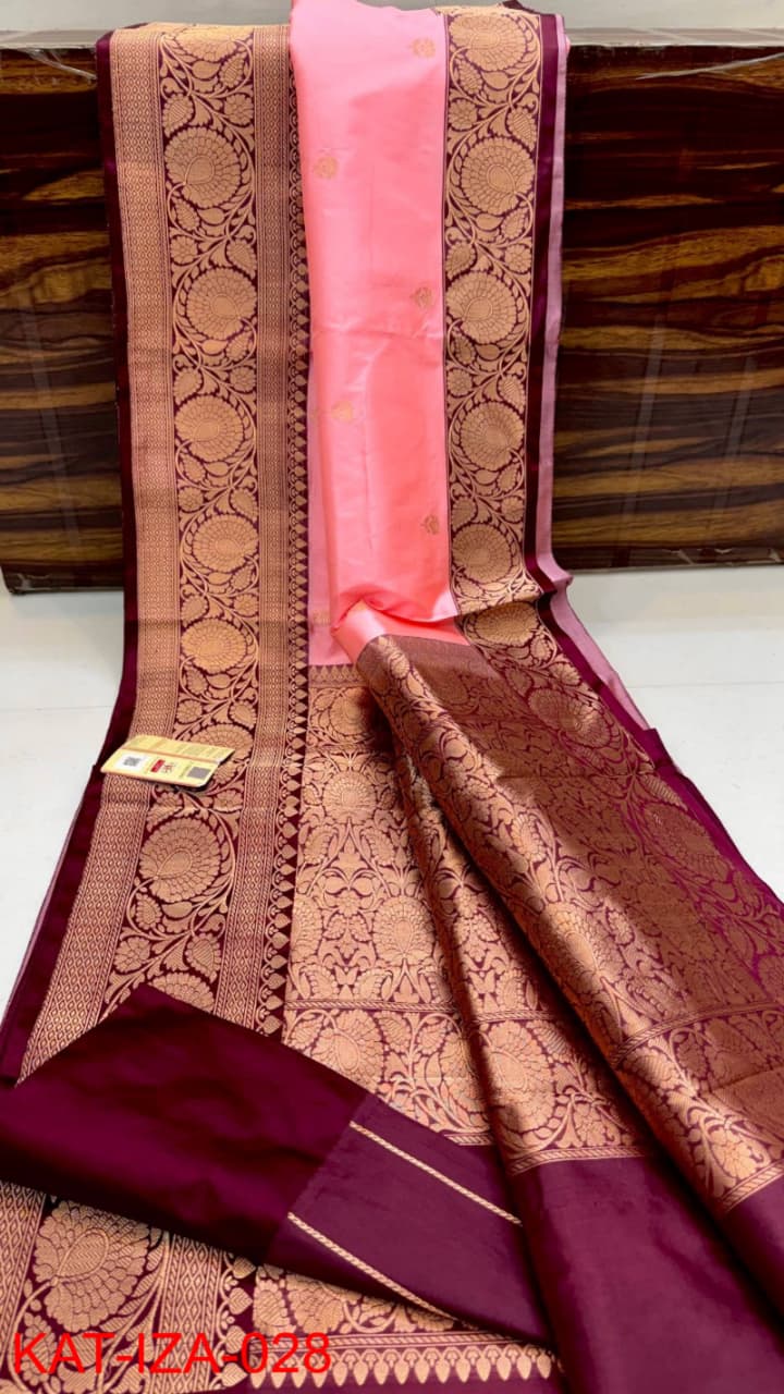 Pure Banarasi Katan Silk Saree With Antique Zari Work .