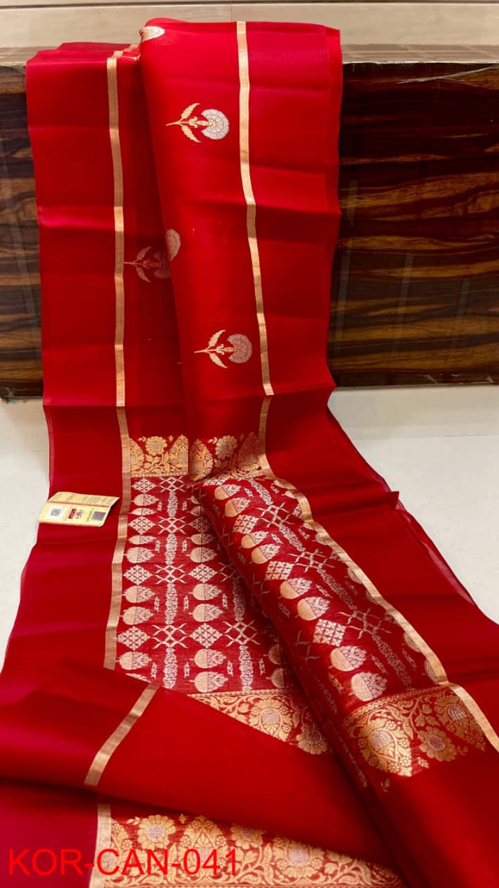 Pure Kora Organza Silk Hanloom Zari Work Saree.