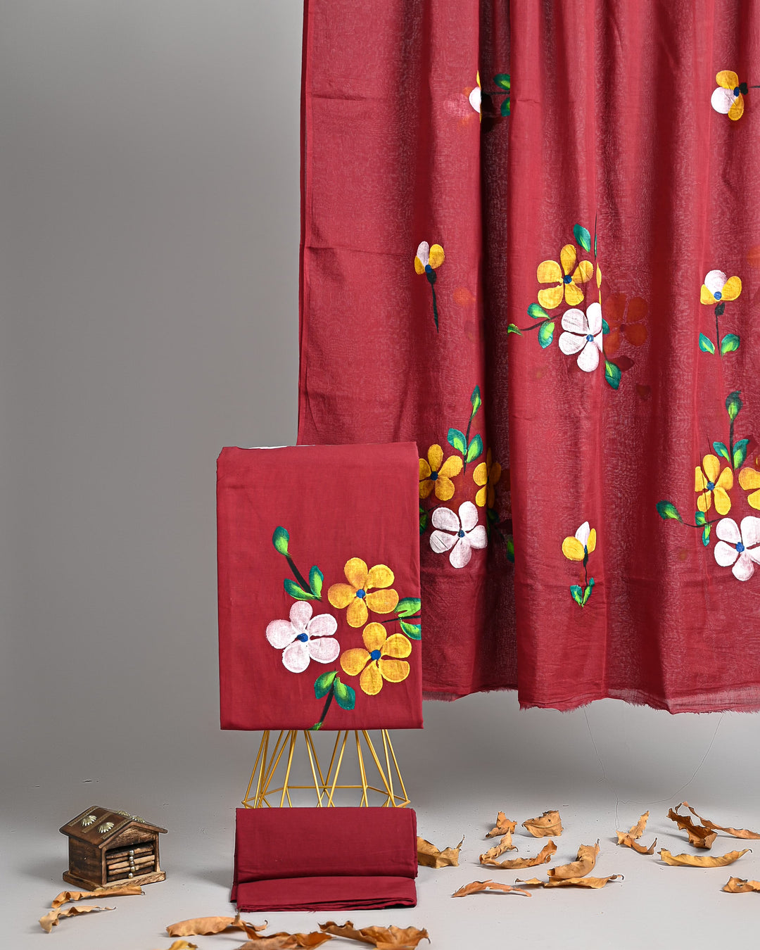 Pure Cotton Hand Block Printed Unstitched Suit Set With Cotton Dupatta .