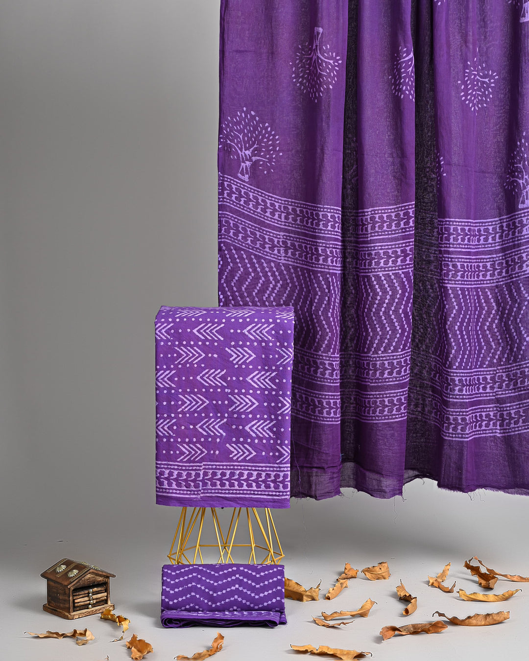 Pure Cotton Hand Block Printed Unstitched Suit Set With Cotton Dupatta .