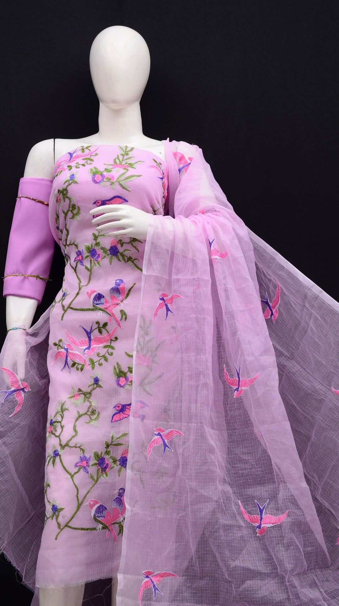 Pure Kota Doriya Embroidered Unstitched Suit With Dupatta .