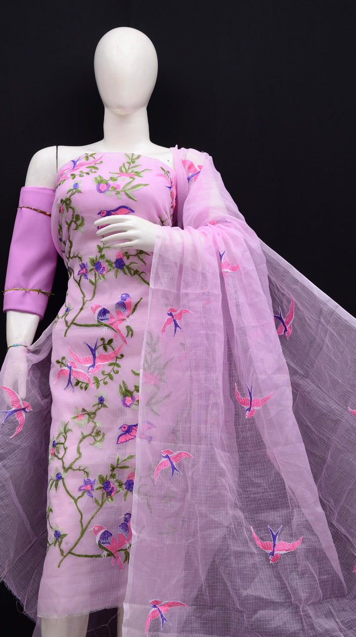 Pure Kota Doriya Embroidered Unstitched Suit With Dupatta .