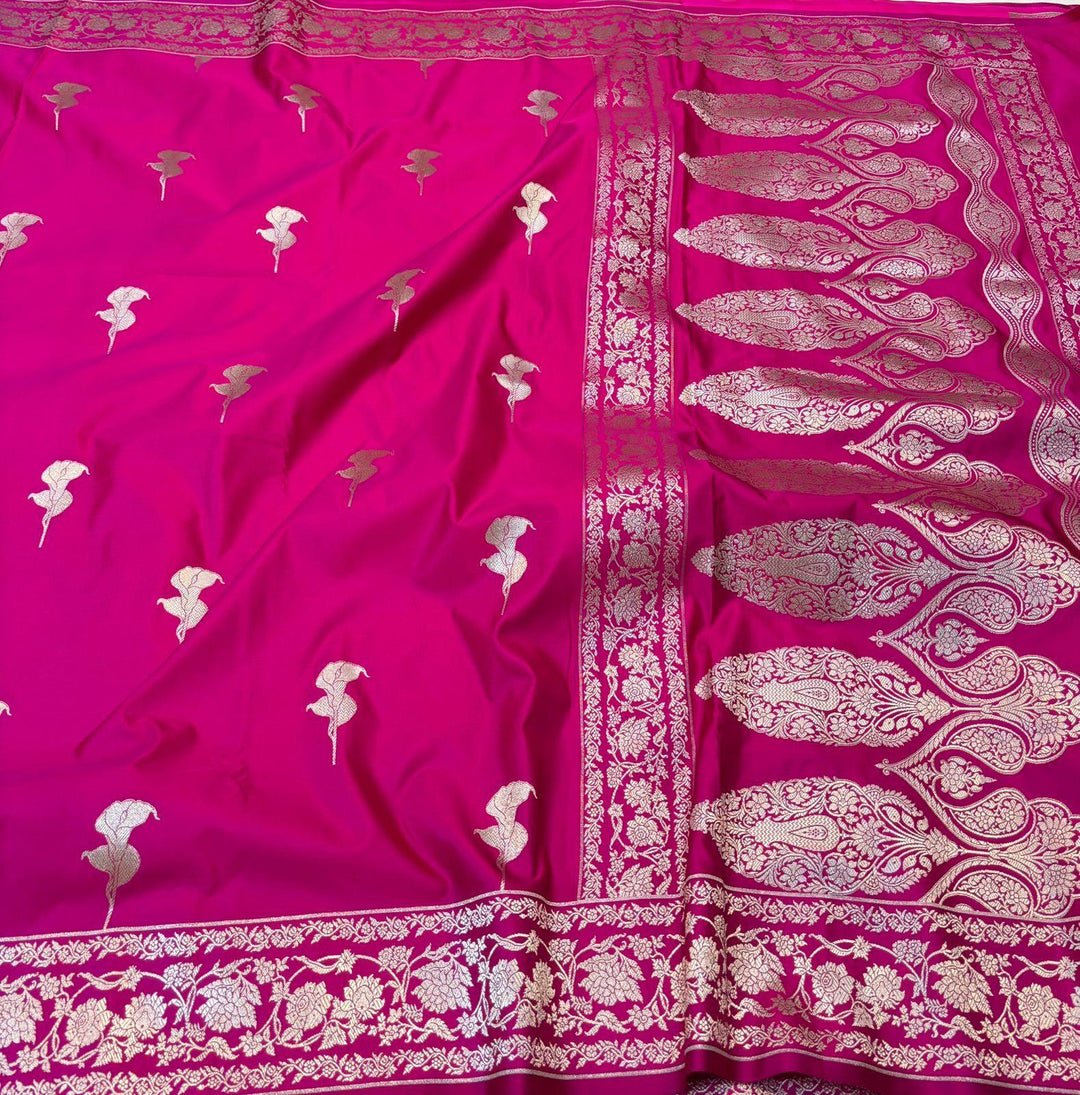 Pure Banarasi Mashru Silk Saree With Zari Work.