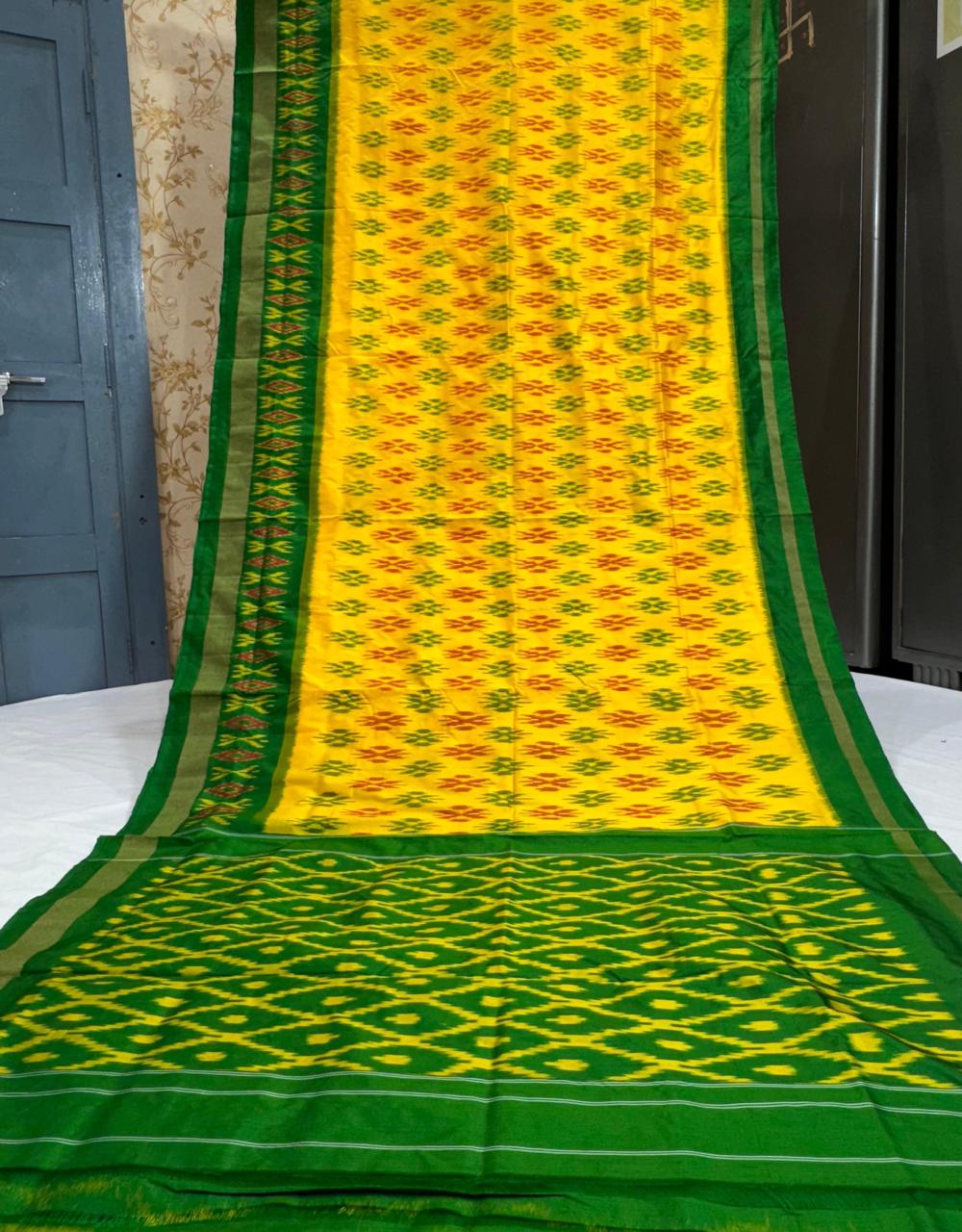 Pure Pochampally Ikkat Silk Saree With Blouse Pthani Pattern Border.