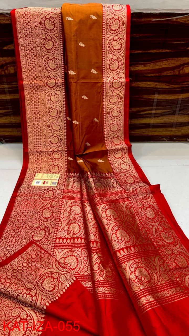 Pure Banarasi Katan Silk Saree With Antique Zari Work .