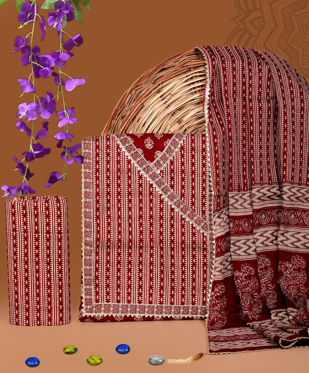 Pure Cotton Gotta patti Work unstitched Suit With Cotton Dupatta.