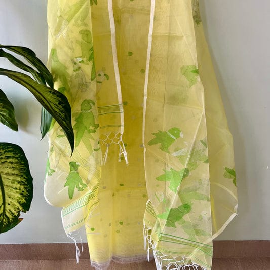 Pure Maslin Silk 2PC Jamdani Unstitched Suit With Bird Motif