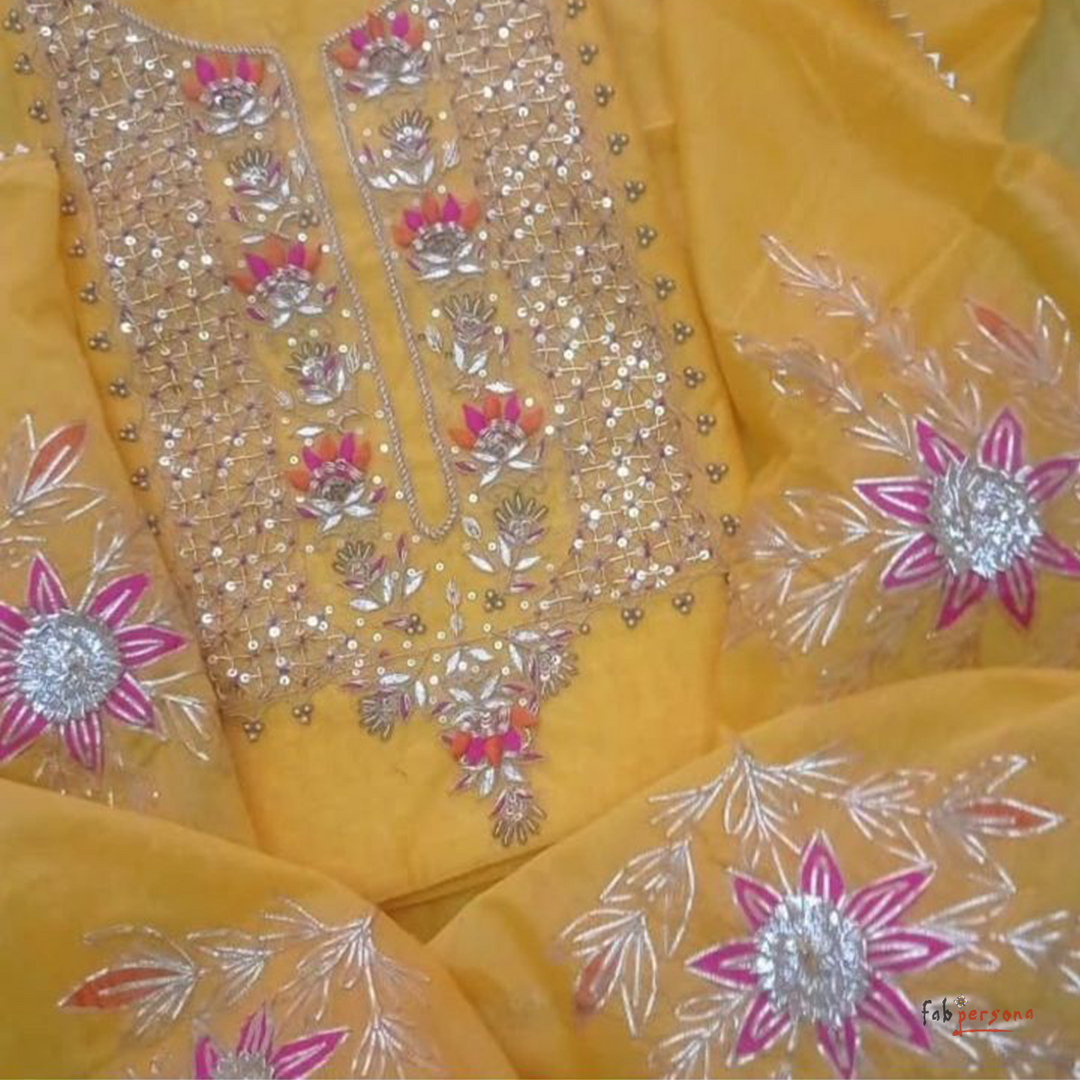 Organza Hand Work Unstitched Suit with Shantoon Bottom