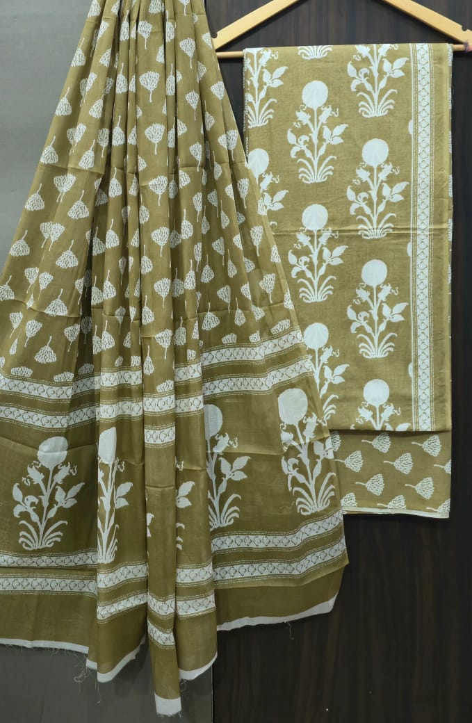 Pure Cotton Hand Block Print Unstitched Suit