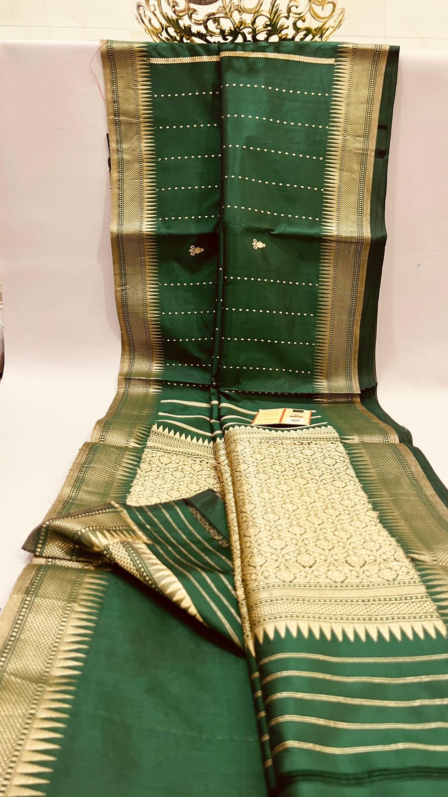Pure Banarasi Handloom Katan Silk Saree With Antique Zari Work .