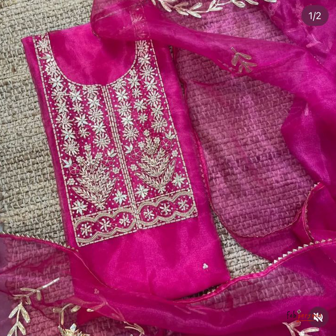 Organza Hand Work Unstitched Suit with Shantoon Bottom
